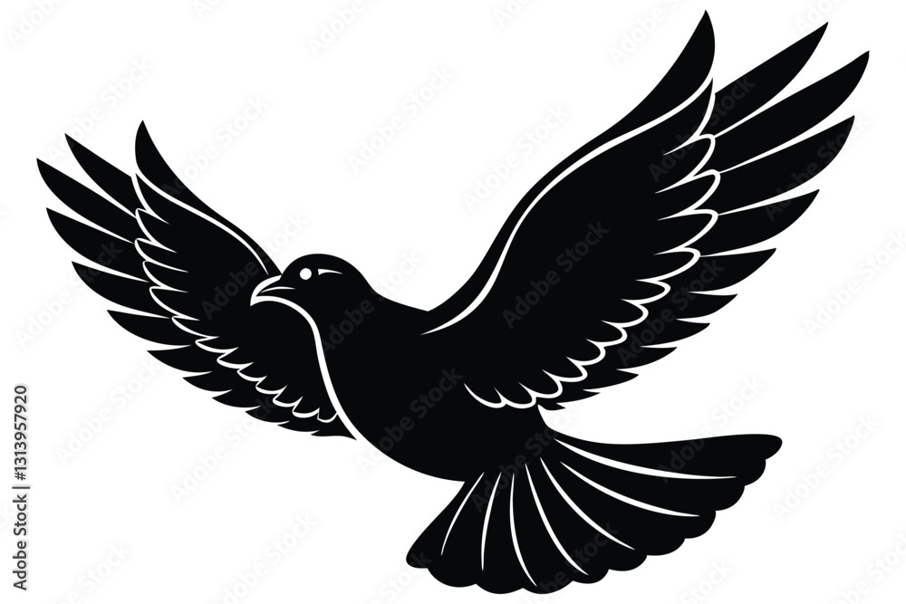 Obraz premium black and white Silhouette of a dove in flight