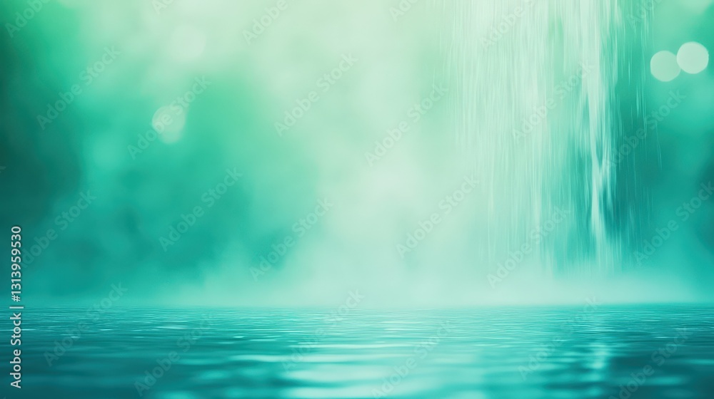 Serene cascading waterfall with dreamy mint green abstract background Serene cascading waterfall with dreamy mint green abstract background