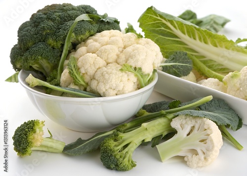 A Vibrant Bowl Overflowing With Fresh Broccoli And Cauliflower, Showcasing Natures Bounty In A Clean, Bright Setting