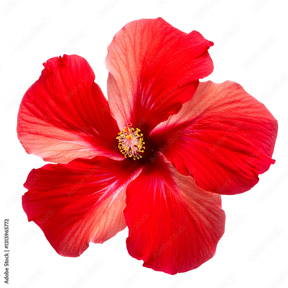 top view red hibiscus flower isolated on white background top view red hibiscus flower isolated on white background
