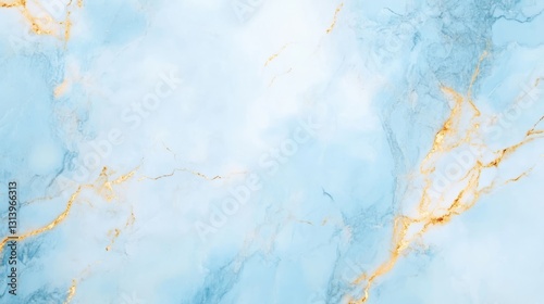Sky blue marble with delicate golden veins, soft and ethereal, polished smooth surface, intricate and elegant, high-resolution, luxurious natural stone texture