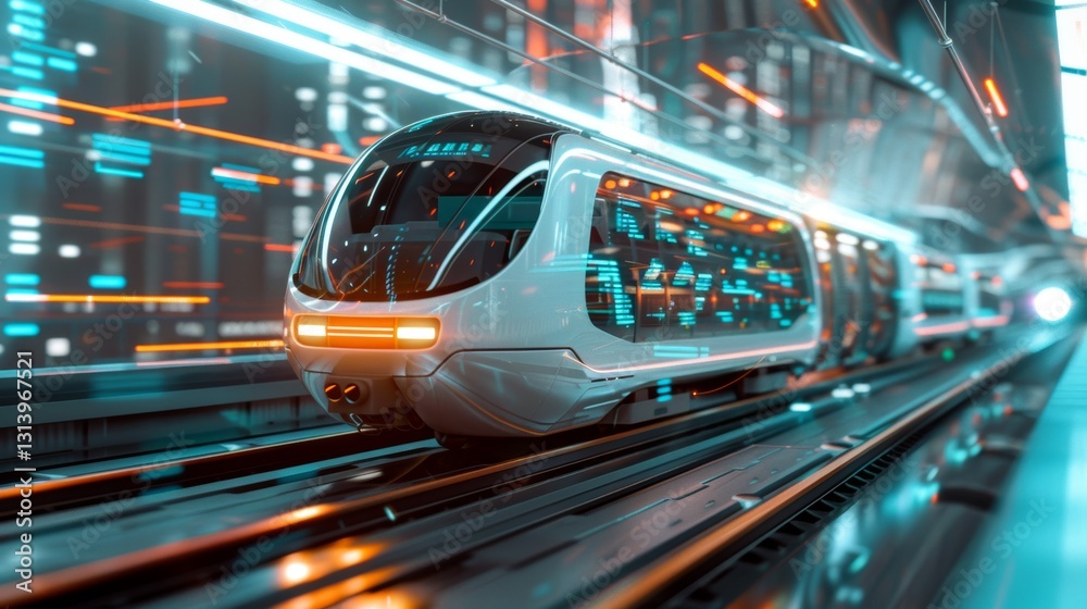 Futuristic High-Speed Train in a Neon-Lit Tunnel Futuristic High-Speed Train in a Neon-Lit Tunnel