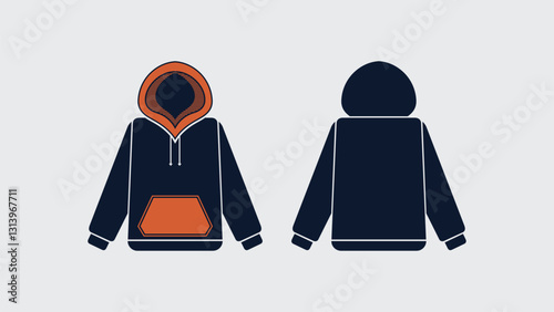 Hoodie design concept with Front and Back Views. mockup illustration Streetwear Hoodie Technical Fashion style for man and woman. hoodie design template