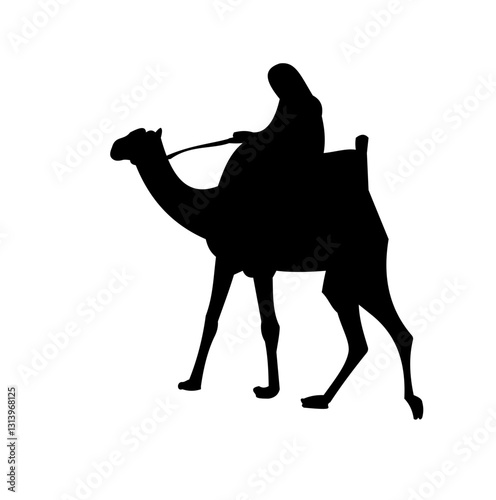 Bedouin man riding on a camel silhouette vector illustration