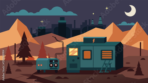 The eerie silence of a ghost town was broken by the steady thrum of a diesel generator powering the last remaining building amidst a desolate. Vector illustration