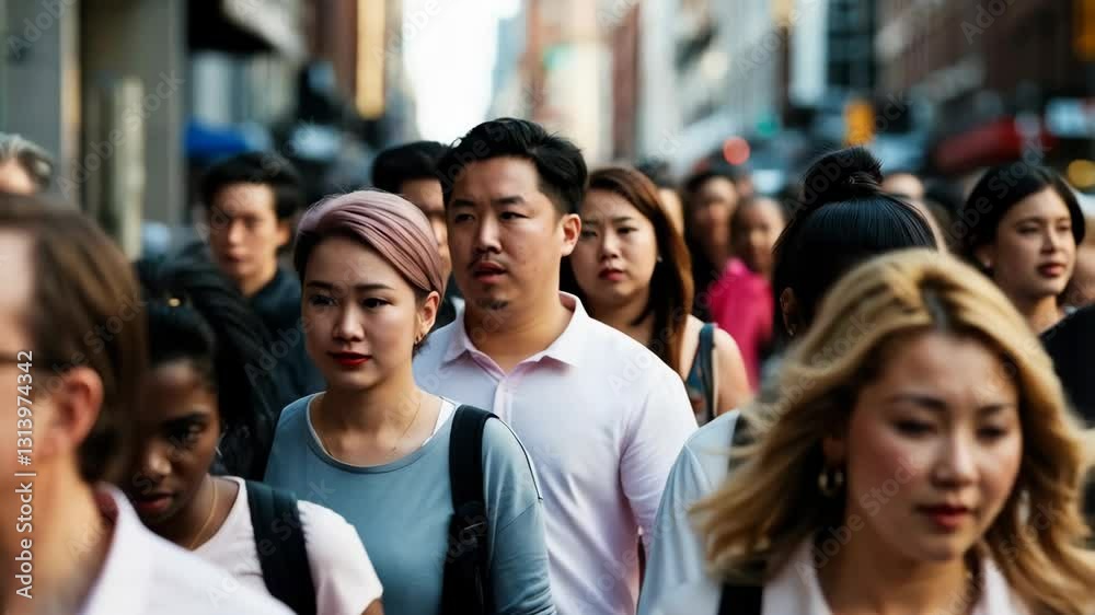 A candid street image capturing a bustling crowd in an urban setting A candid street image capturing a bustling crowd in an urban setting