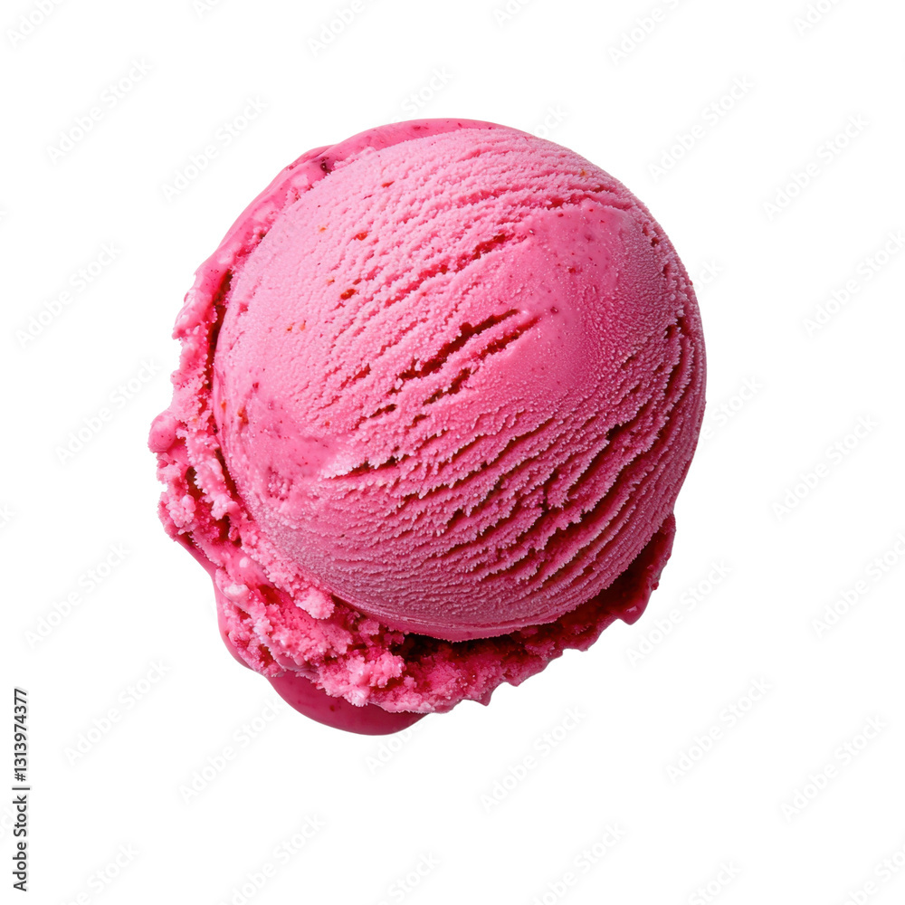 Delightful Pink Scoop of Strawberry Ice Cream in a Perfect Round Shape on a White Background Delightful Pink Scoop of Strawberry Ice Cream in a Perfect Round Shape on a White Background