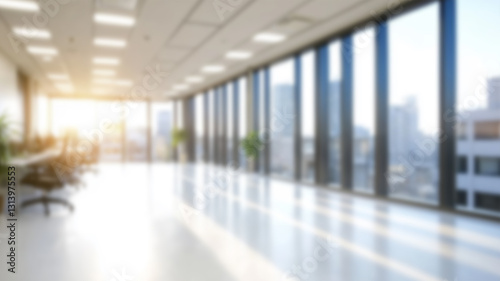 Beautiful blurred background of a light modern office interior with panoramic windows and beautiful lighting. Ai Generated Images