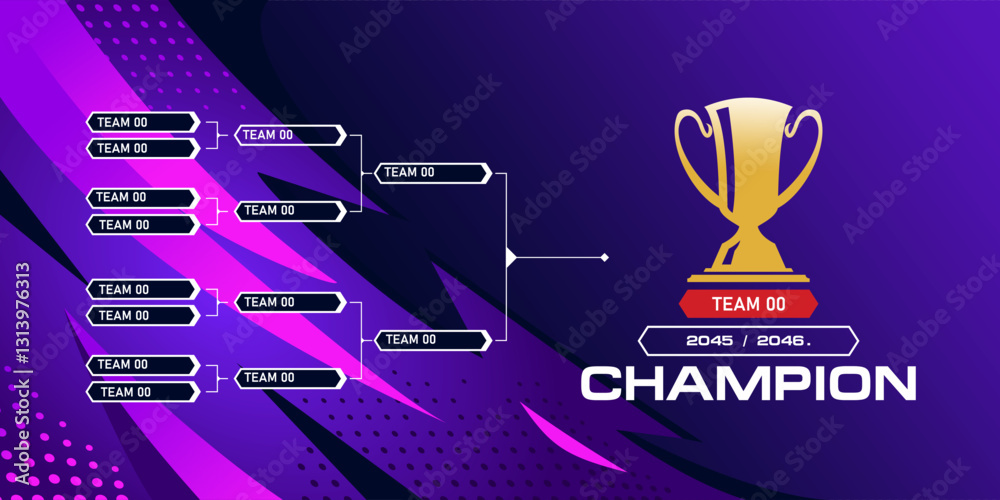 Φωτογραφία modern sport game tournament championship contest stage bracket board vector with gold champion trophy prize icon illustration background in tech theme style layout