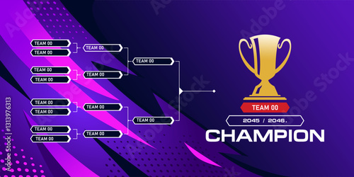 modern sport game tournament championship contest stage bracket board vector with gold champion trophy prize icon illustration background in tech theme style layout.
