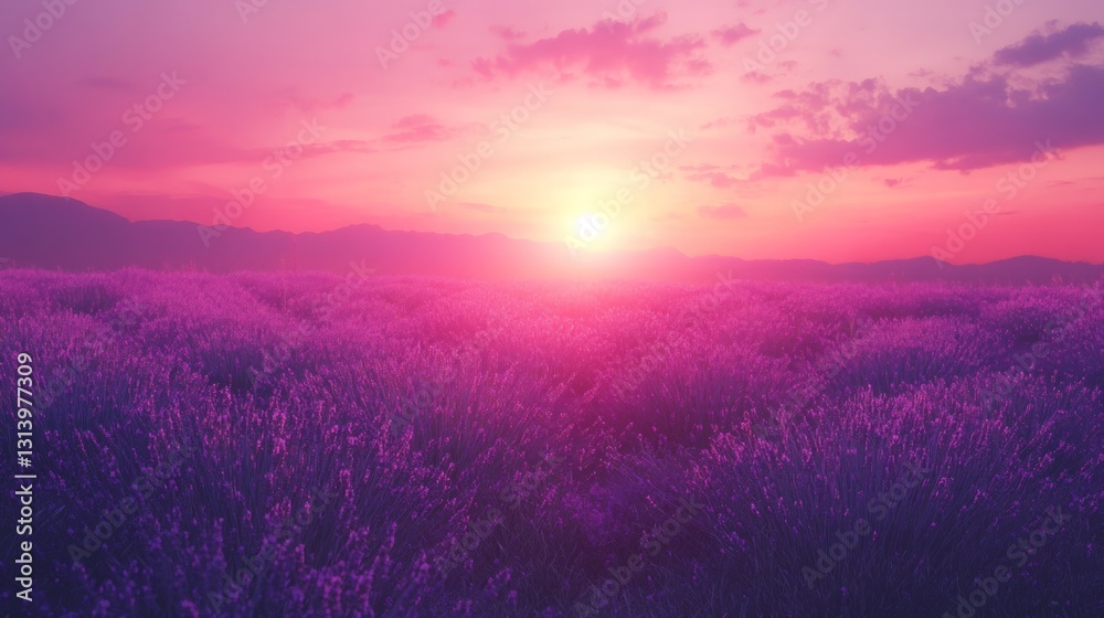 Serene Lavender Field Under Sunset Sky with Soft Purple Hues Serene Lavender Field Under Sunset Sky with Soft Purple Hues