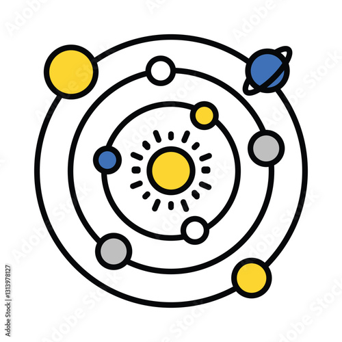 Planetary System vector filled outline icon. EPS 10 file