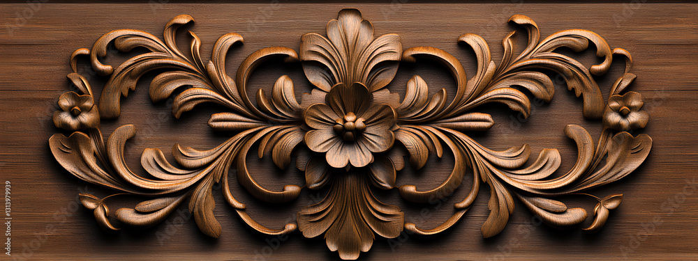 3D rendering of a wood carving with decorative elements on a wooden 3D rendering of a wood carving with decorative elements on a wooden