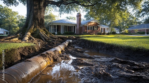 Exposed Drainage Pipe in Suburban Yard