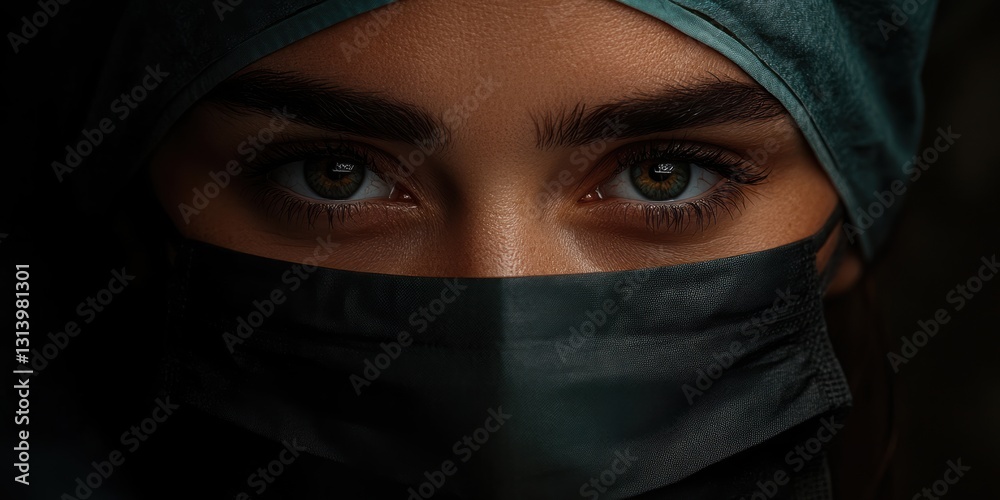 Intense gaze of a dedicated medic in a crucial moment of care Generative AI Intense gaze of a dedicated medic in a crucial moment of care Generative AI