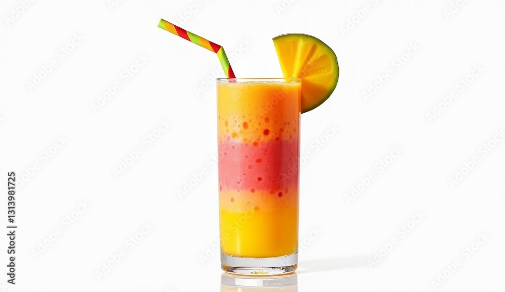 bright glass glasses with exotic cocktails in multi-layered interlayers with a straw on a white background bright glass glasses with exotic cocktails in multi-layered interlayers with a straw on a white background