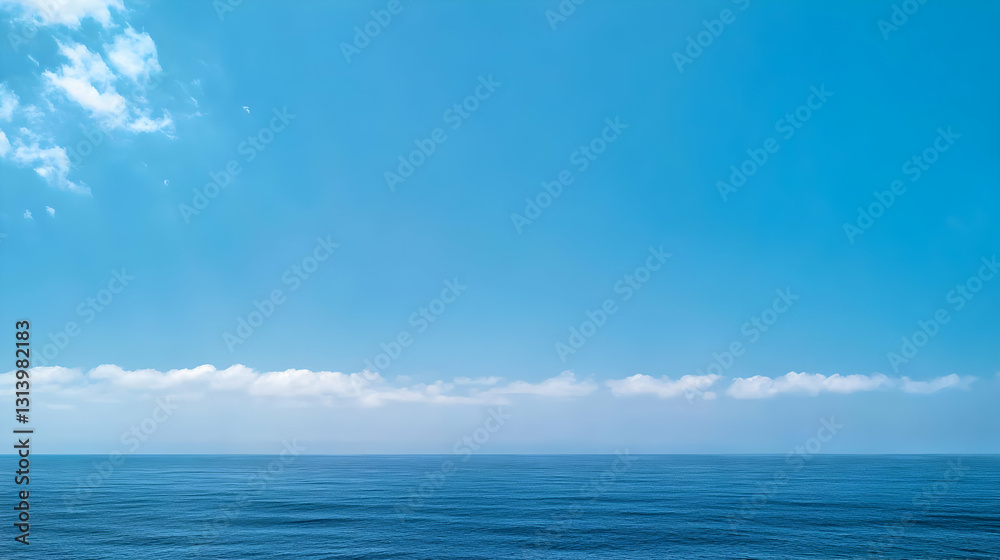 Fototapeta premium Deep Blue Ocean Meets Azure Sky with Low Scattered Clouds and a Clear Horizon on a Calm Day