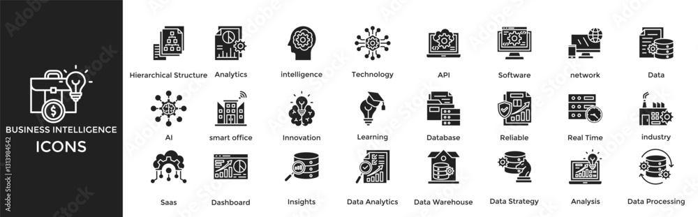 business intelligence icon set. with icon Hierarchical Structure, Analytics, intelligence, Technology, API business intelligence icon set. with icon Hierarchical Structure, Analytics, intelligence, Technology, API