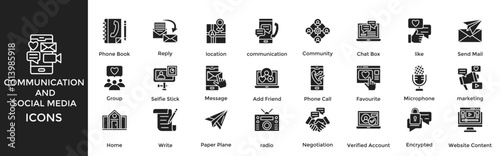communication and social media icon set. with icon communication, Community, Chat Box, Social Media, like
