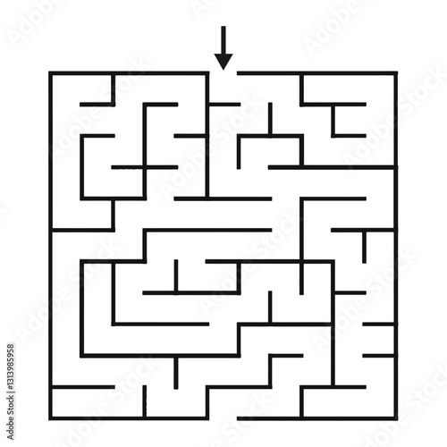 Rectangular Maze Game for Kids - Simple Flat Vector Black and White Outline Illustration - Kdp Maze Game Page.