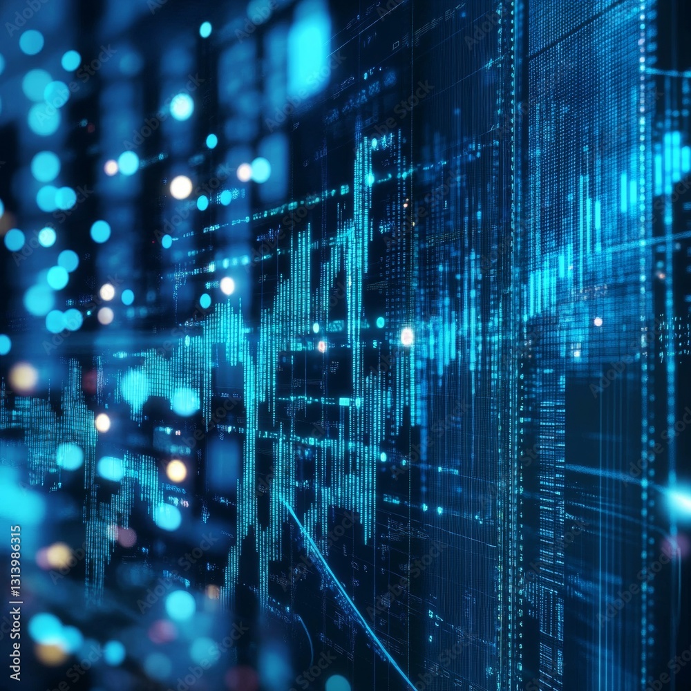 Abstract Digital Data Visualization with Blue Light Patterns and Glowing Graphs in Technology Environment Abstract Digital Data Visualization with Blue Light Patterns and Glowing Graphs in Technology Environment