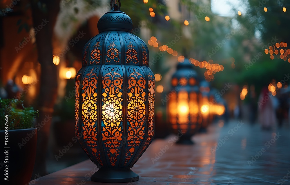 Intricately Designed Lantern Glowing Against a Softly Lit Background Intricately Designed Lantern Glowing Against a Softly Lit Background