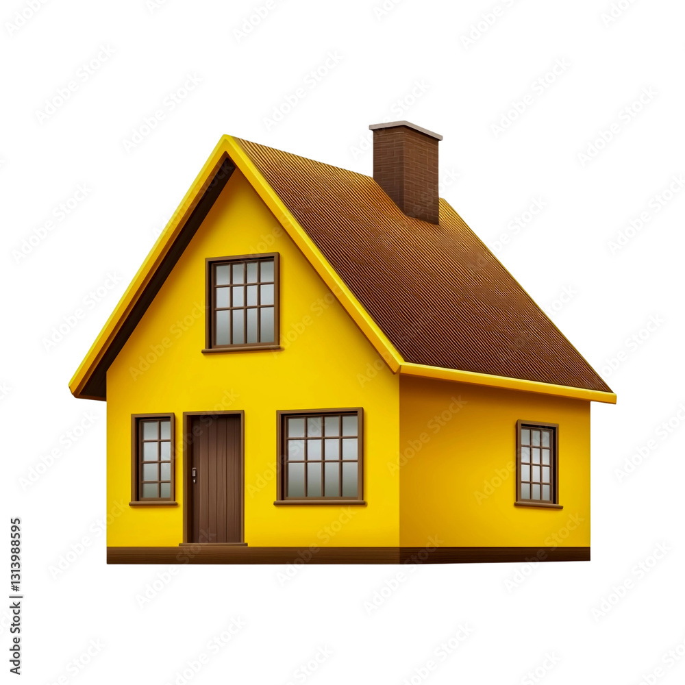 Flat vector illustration of a yellow house with a brown roof, a simple and minimalist design, on a transparent background. Flat vector illustration of a yellow house with a brown roof, a simple and minimalist design, on a transparent background.