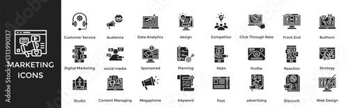 marketing icon set. with icon Customer Service, Audience, Data Analytics, design, Competitor