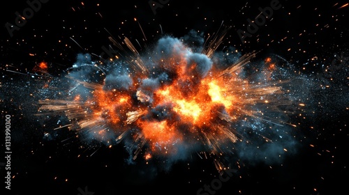 Wallpaper Mural Dramatic Explosion of Fire and Smoke with Vibrant Colors Against a Dark Background Torontodigital.ca