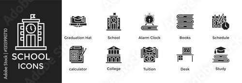 school icon set. with icon Books, Schedule, education, Desk, Study