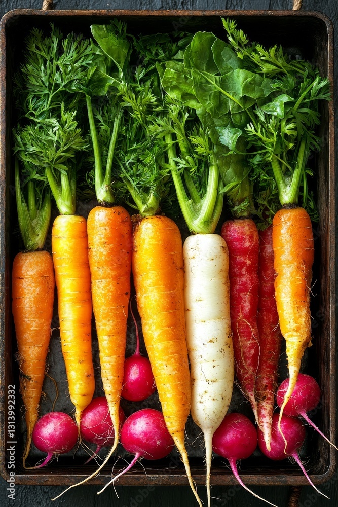 Organic produce includes raw vegetables like carrots, kohlrabi, and mizuna lettuce Organic produce includes raw vegetables like carrots, kohlrabi, and mizuna lettuce