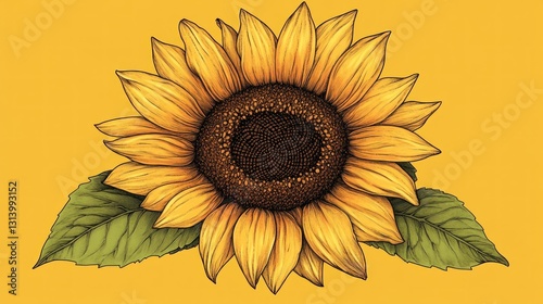 Detailed Sunflower on Yellow Background photo