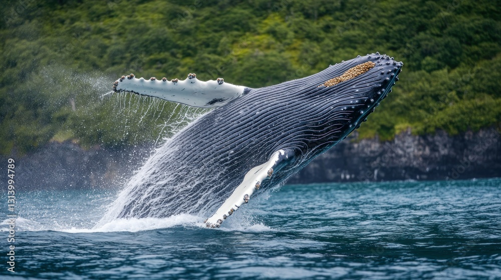 Obraz premium Humpback Whale Breach in Alaskan Fjords