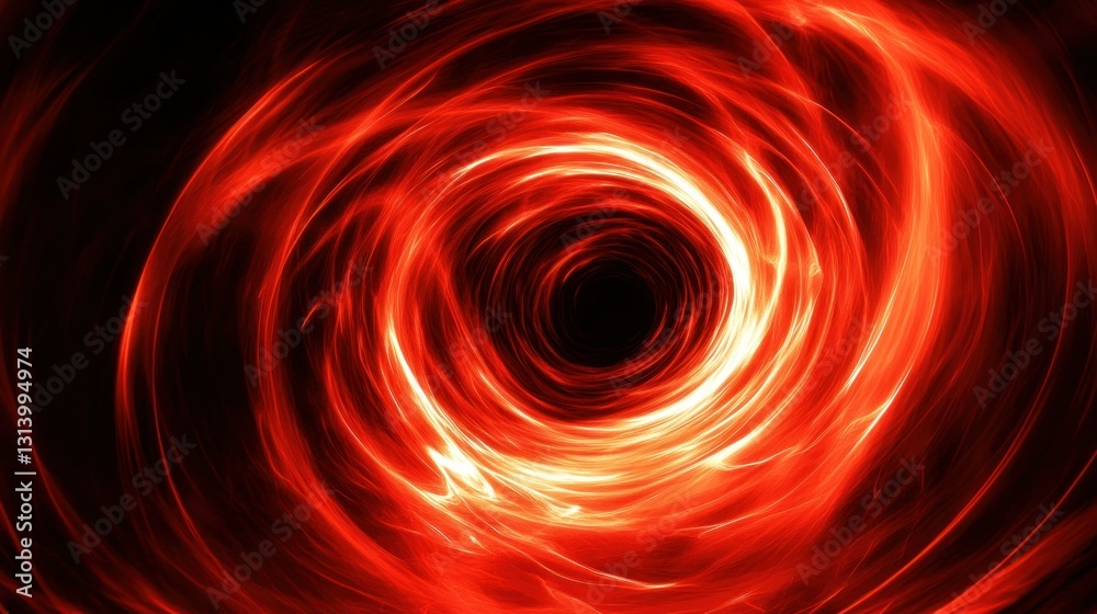 A vivid illustration depicts a spiral vortex of glowing red light