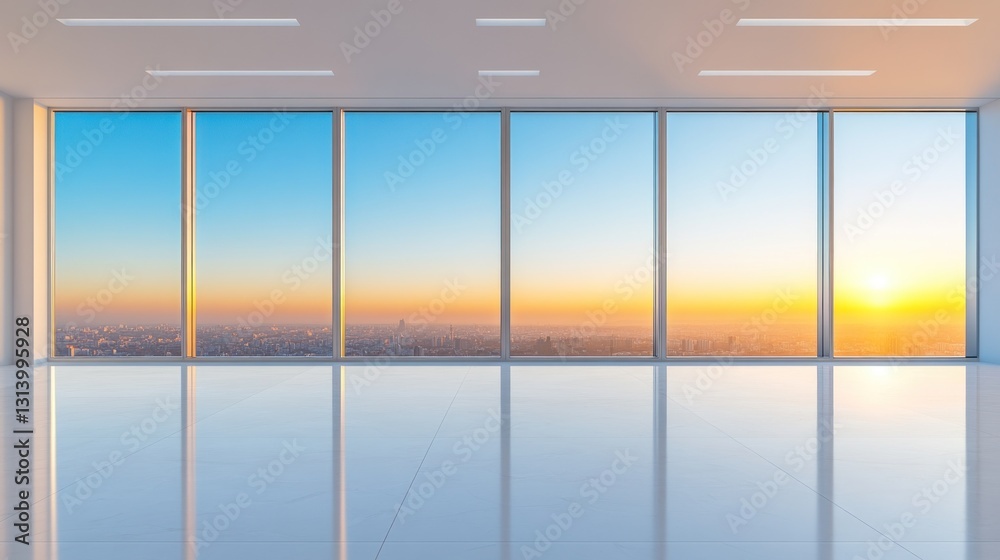 Fototapeta premium Serene Sunset View from Modern Office