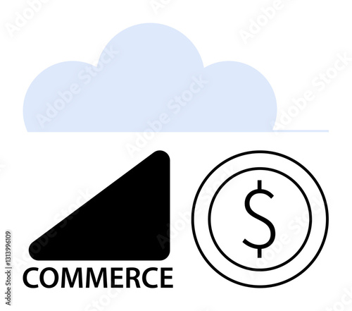 Cloud connects commerce growth bar and dollar coin, symbolizing e-commerce, data storage, and financial management. Ideal for business strategy, cloud computing, digital economy, finance, innovation