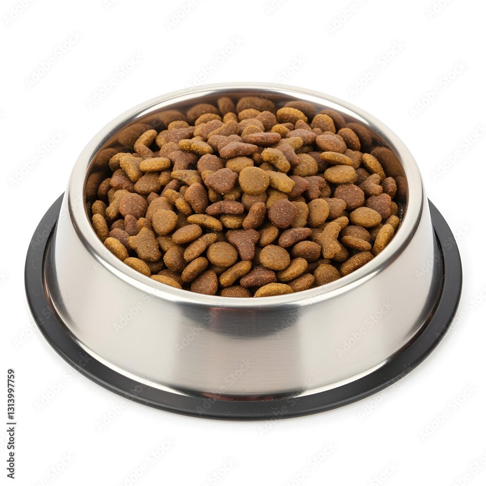 Stainless steel bowl with low-grain salmon dry cat food for neutered cats
