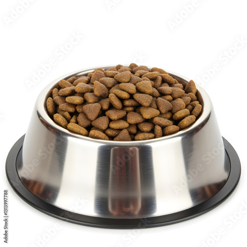 Obraz na płótnie Stainless steel bowl with mixed chicken and fish dry cat food for adult cats w salonie