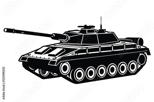 Silhouette of Military Tank white background