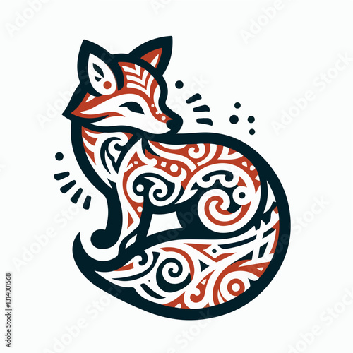Fox in Symbolic Art: A stylized illustration of a fox, rendered with intricate patterns and designs, showcasing the animal's form and grace in an artistic representation.