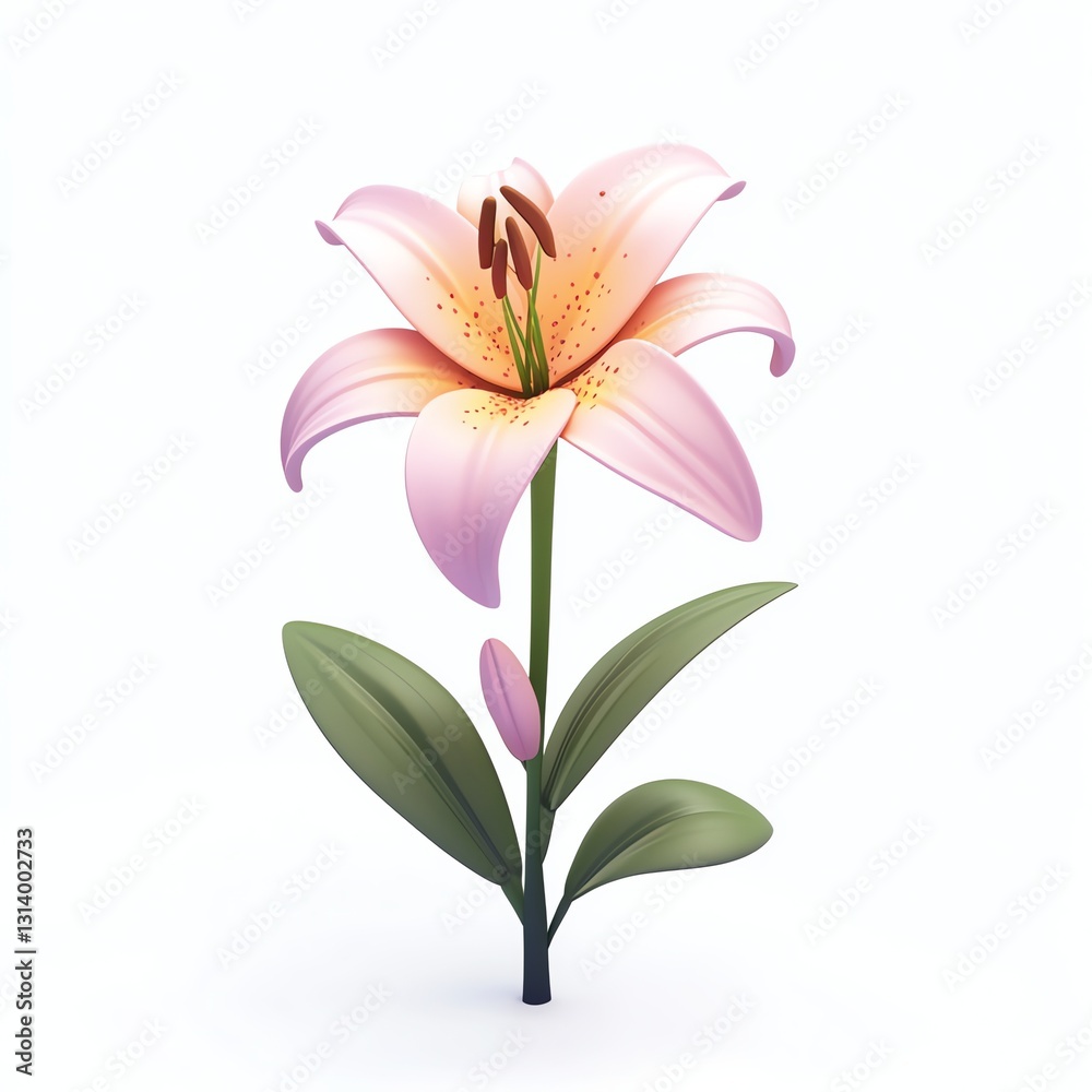 Obraz premium Isolated Pink and Yellow Lily Flower on White Background Illustration