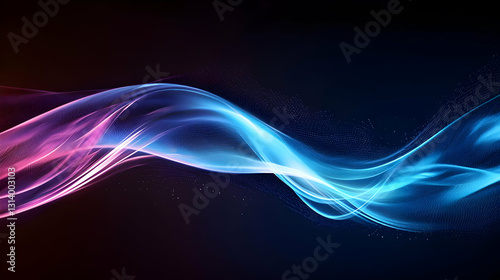 Abstract Background With A Dynamic Flow Of Colorful Particles Forming A Wavy Line In A Gradient Of Pink And Blue