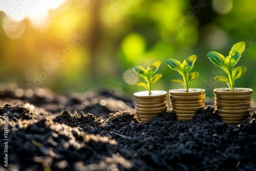 Wallpaper Mural New Growth Emerging from Stacked Coins Representing Financial Prosperity and Sustainable Investment Torontodigital.ca