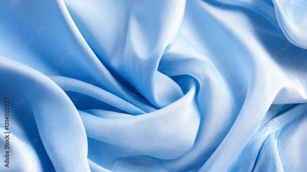 Soft blue fabric texture with elegant folds and subtle patterns.