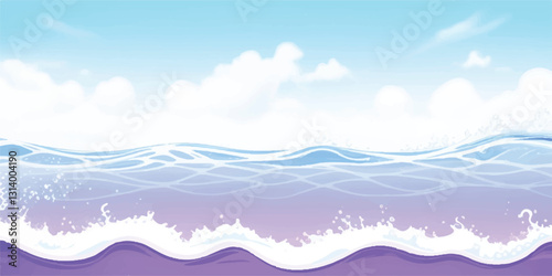 
"Watercolor Waves: Purple Ocean Horizon Background: A soft, dreamy purple and white watercolor wave pattern, ideal for creating ocean wave designs or as a tranquil background