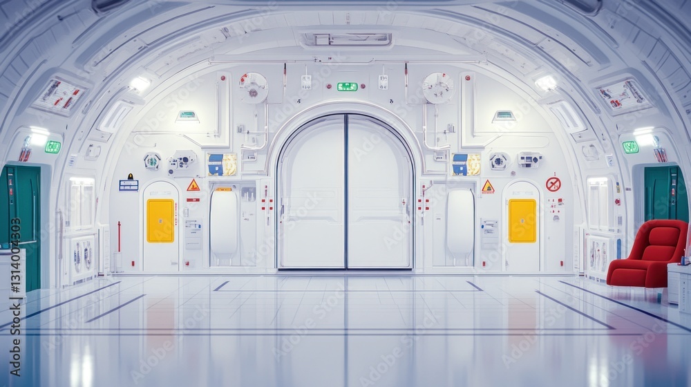 Obraz premium Futuristic spaceship interior, white panels, large doors