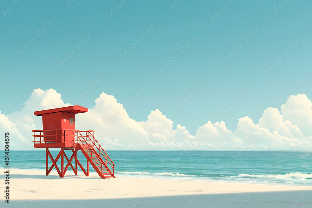 Lifeguard tower on a sunny beach with clear sky and calm ocean Lifeguard tower on a sunny beach with clear sky and calm ocean