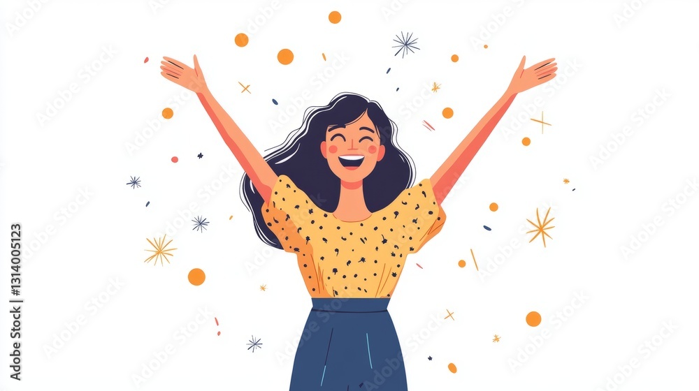Obraz premium Woman celebrating a personal achievement, standing with arms raised in victory