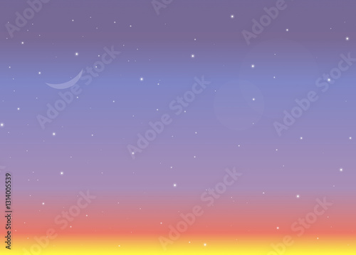 A beautiful gradient imitation of a twilight sky with newly emerged stars and a crescent moon