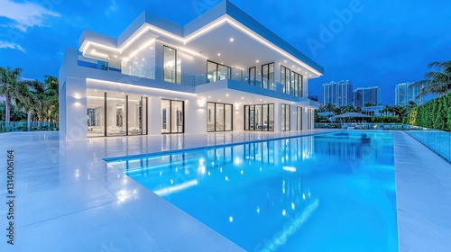 Luxury Waterfront Mansion: Modern Architectural Masterpiece at Dusk